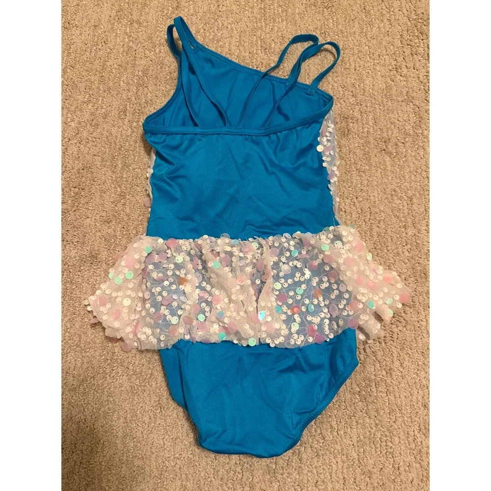 Weissman‎ Kids Large Iridescent Sequin Blue Dance Costume + Pants & Accessories